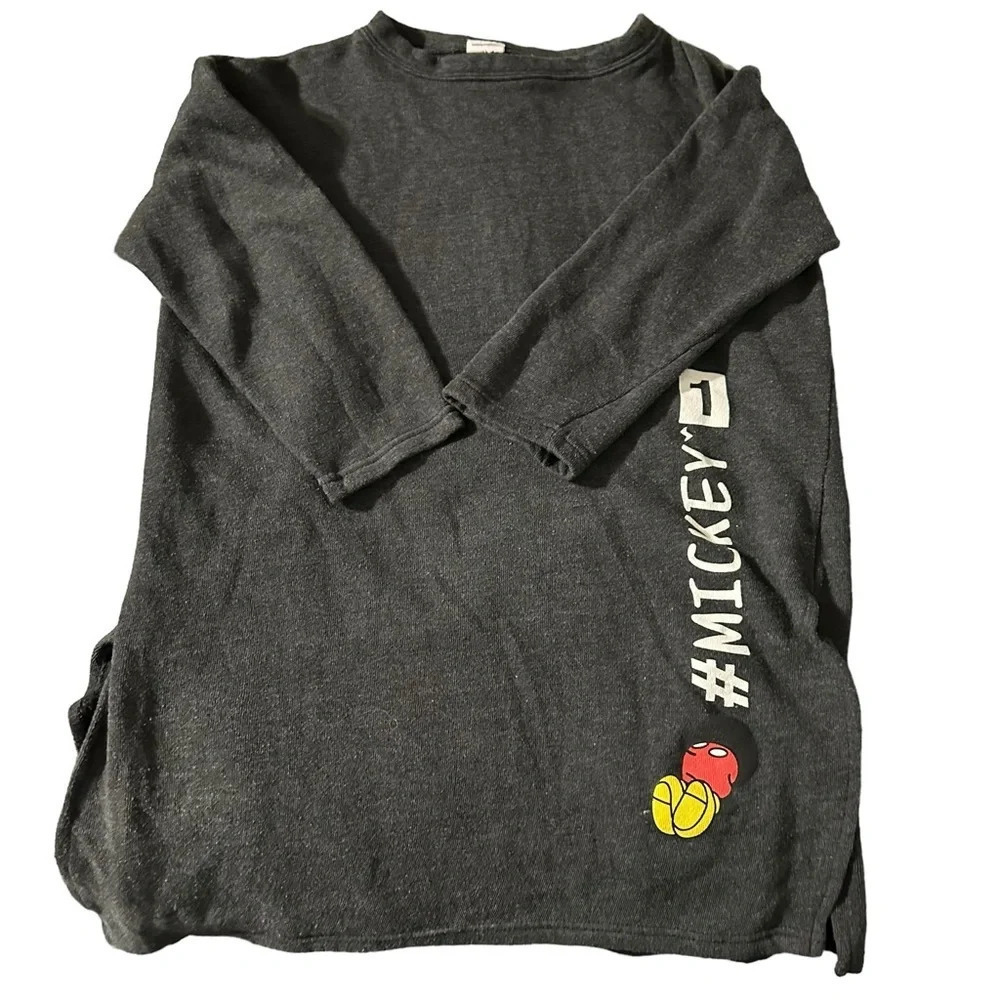 Disney women's S/M grey long thick sleeve, nightgown with slits on both sides.